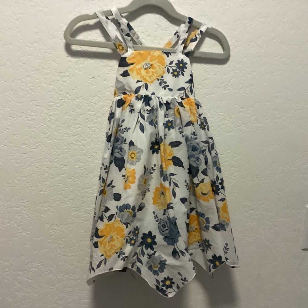Joie Floral Handkerchief Hem Dress Kids 3T White Yellow Blue Smocked Back Boho